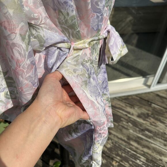 Vtg 90s Satin Slip Dress Robe Set Small Floral Romantic Sexy Honeymoon Nightgown - Picture 5 of 15